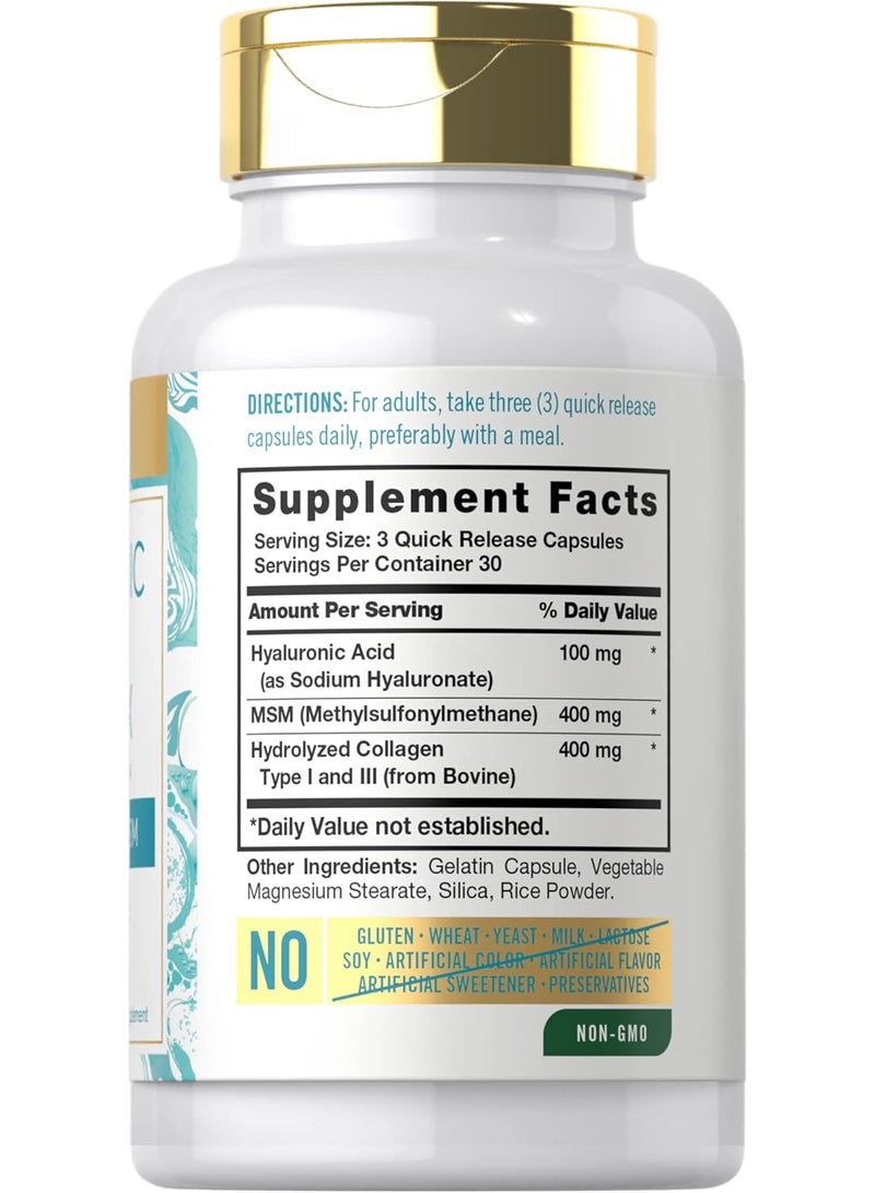 Carlyle Hyaluronic Acid Complex Supplement with Collagen & MSM, 900 mg, 90 Quick Release Capsules - Image 2