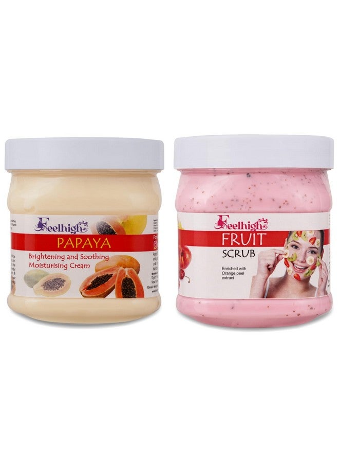 FEELHIGH Combo Papaya Face Moisturizing Cream 500ml Enriched with Papaya Extract And Fruit Face Scrub 500ml Pack of 2 Men and Women - Image 1