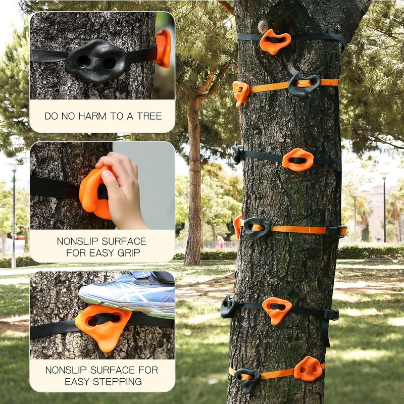 TOPNEW 12 Ninja Tree Climbing Holds for Kids Climber, Orange & Black Tree Climbing Kit with 6 Ratchet Straps for Outdoor Ninja Warrior Obstacle Course Training - Image 5