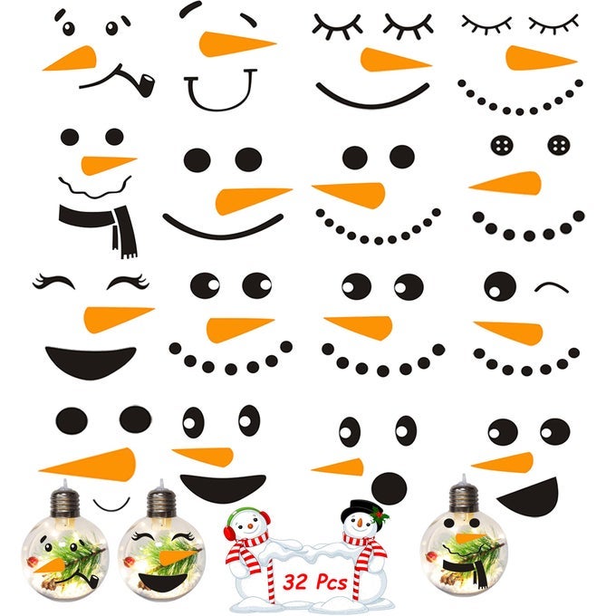 CUTE SNOWMAN FACE STICKERS 32PCS SMALL SNOWMAN WALL DECALS VINYL SNOWMAN FACES CUP STICKERSCHRISTMAS STICKERS FOR SNOWMAN FACE