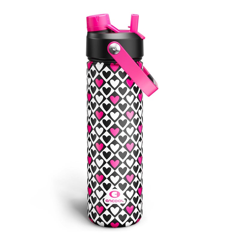 ENCOOL Valentine's Day Insulated Water Bottle with Straw Stainless Steel Water Bottle, Leak-Proof, BPA-Free, Keeps Cold for 24 Hours for Sports, Travel, School (26 oz,Bold Hearts Valentine x White) - Image 1