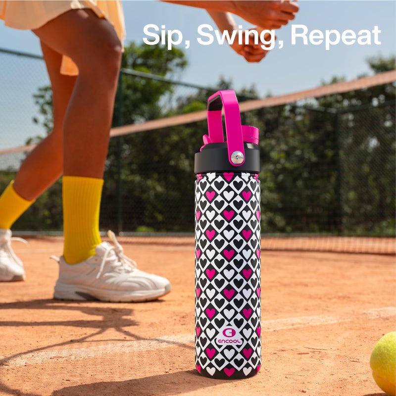 ENCOOL Valentine's Day Insulated Water Bottle with Straw Stainless Steel Water Bottle, Leak-Proof, BPA-Free, Keeps Cold for 24 Hours for Sports, Travel, School (26 oz,Bold Hearts Valentine x White) - Image 3