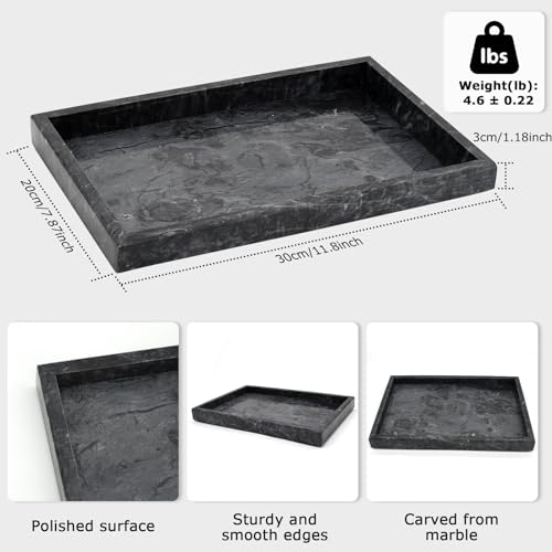 MULWR Marble Bathroom Tray,Pure Natural Vanity Tray,Marble Trays for Kitchen Counter Non-Ceramic/Non-Resin,Stone Tray 12 x 8 inch (Black) ﻿ - Image 3