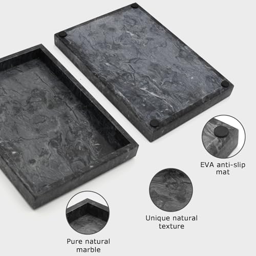 MULWR Marble Bathroom Tray,Pure Natural Vanity Tray,Marble Trays for Kitchen Counter Non-Ceramic/Non-Resin,Stone Tray 12 x 8 inch (Black) ﻿ - Image 2