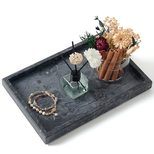 MULWR Marble Bathroom Tray,Pure Natural Vanity Tray,Marble Trays for Kitchen Counter Non-Ceramic/Non-Resin,Stone Tray 12 x 8 inch (Black) ﻿ - Image 1