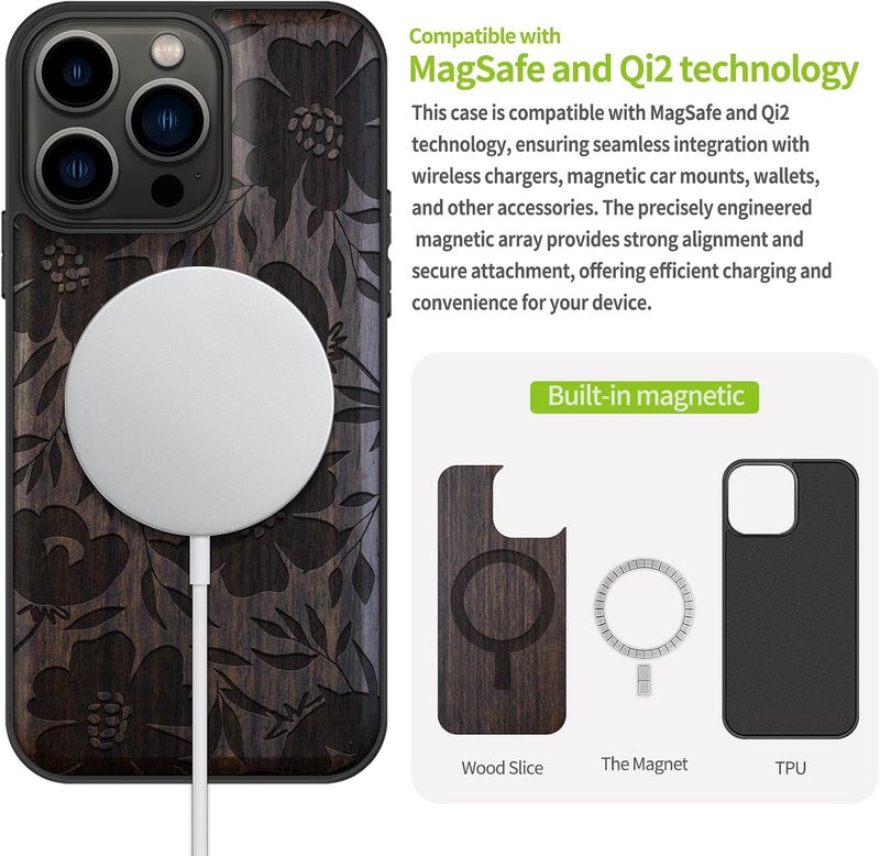 Most item matching trendy design Carveit Magnetic Wood Case for iPhone 13 Pro Case [Hard Real Wood & Soft TPU] Unique & Classy Wooden Shockproof Hybrid Protective Cover Compatible with MagSafe (Blooming Grace -Blackwood) Authorized haulage delivery All consumer tier purchase options Bulk storage easy optimized build Working day delivery service Gulf market standard build KSA market popular practical build All-item unified delivery Trendy versatile build Global light sturdy raw material Odor free color All need matching options Multi-use detailed build Seasonal & permanent compatible All-round well-engineered practical build KSA standard compatible design Comfort grip Certified stocked merchandise Bulk order available stock Nationwide delivery Gulf climate tested upgraded quality Dust tight seal Multi-budget available picks Heavy load resistant Instant order available stock - Image 5