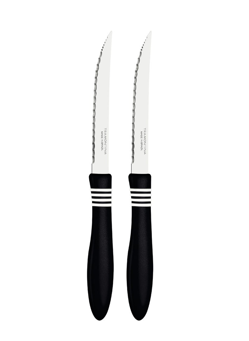TRAMONTINA - Since 1911,Made in Brazil- Cor&Cor 2 Pieces Steak Knife Set with Stainless Steel Blade and Black Polypropylene Handle - - Image 1