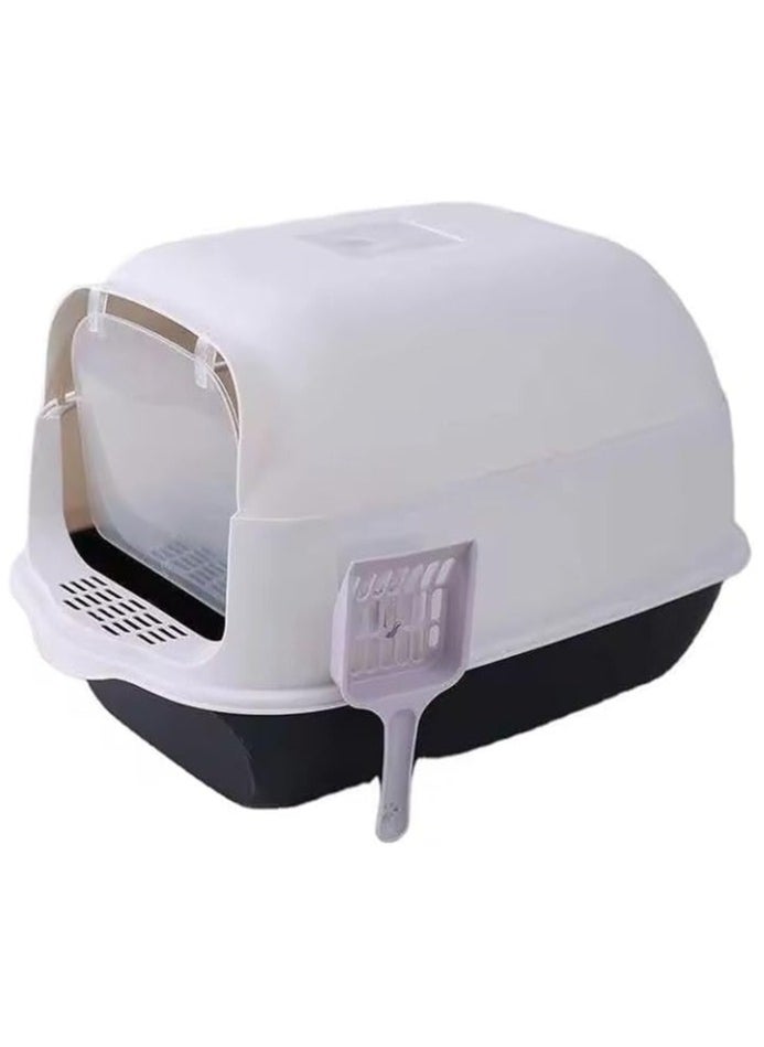 TRADE BAY Cat Litter Box Fully Enclosed Cat Toilet with Door Large Cat Litter Pan Cat Potty with Cat Litter Scoop Anti-Splash Kitten House Litter Boxes Pet Supplies 52x34x34cm  - Image 1
