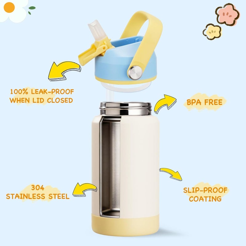 Kerilyn 12oz Water Bottle, Stainless Steel Insulated Water Bottle with Straws Leak-Proof, Water Cup Double Wall Vacuum, BPA Free, Beach Day - Image 3