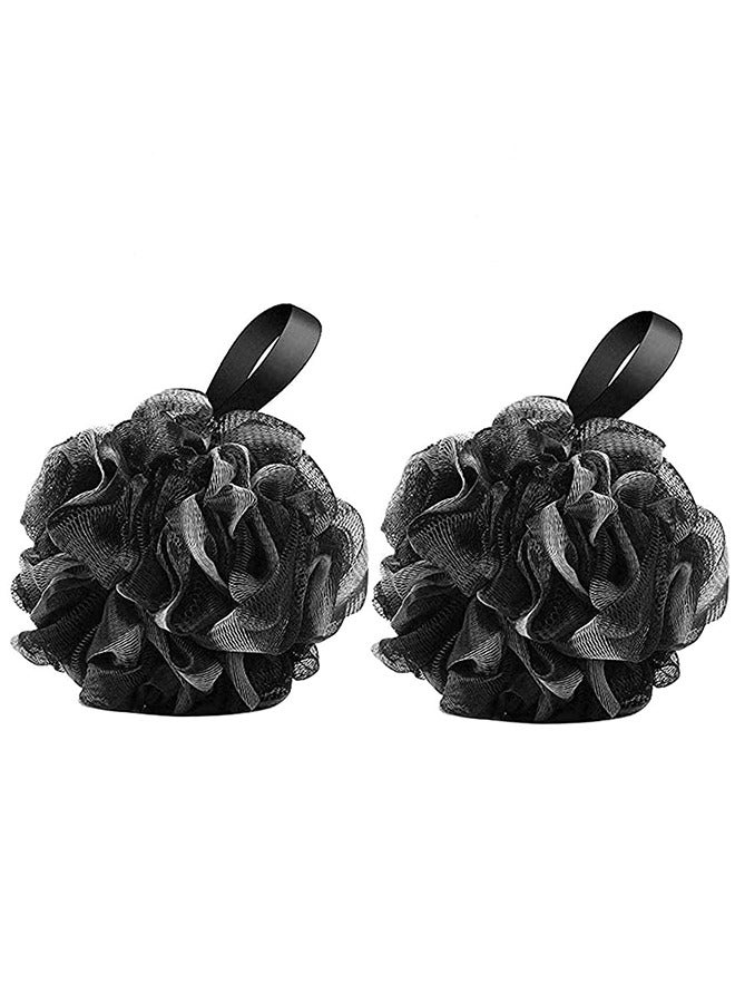 2 pcs Black Bath Sponge Shower Loofahs Pouf Ball, Nature Bamboo Charcoal Mesh Bulk Puffs  - Image 1