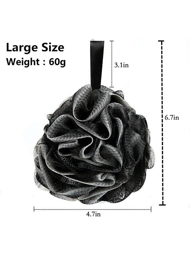 2 pcs Black Bath Sponge Shower Loofahs Pouf Ball, Nature Bamboo Charcoal Mesh Bulk Puffs  - Image 2