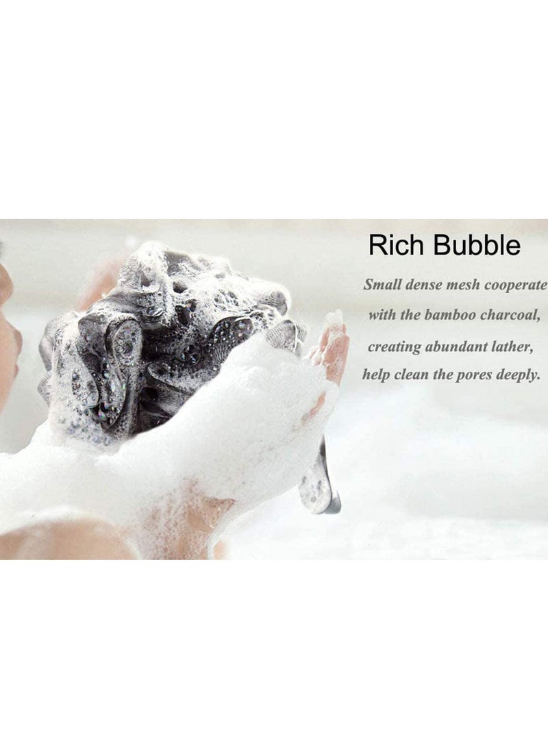 2 pcs Black Bath Sponge Shower Loofahs Pouf Ball, Nature Bamboo Charcoal Mesh Bulk Puffs  - Image 5