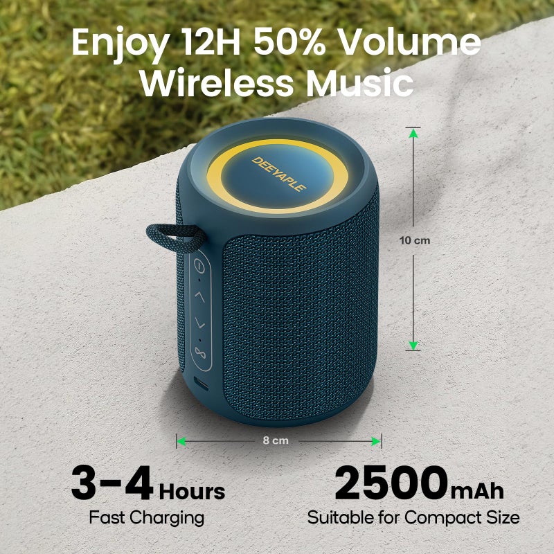 Deeyaple Bluetooth Speaker Wireless,IP67 Waterproof & Dustproof Portable Speaker with Lights,15W Loud Stereo Sound, 2500mAh Battery All Day Playtime, TWS Pairing, BT5.3, Home/Party/Outdoor/Beach (Blue) - Image 3