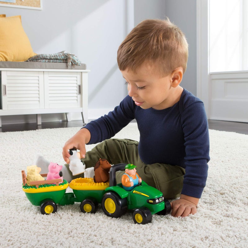 John Deere TOMY John Deere Animal Sounds Hayride Musical Tractor Toy  Musical Hayride and Farm Animal Toddler Toys  Includes Farmer Figure Tractor and 4 Farm Animals  Ages 18 Months and Up - Image 3