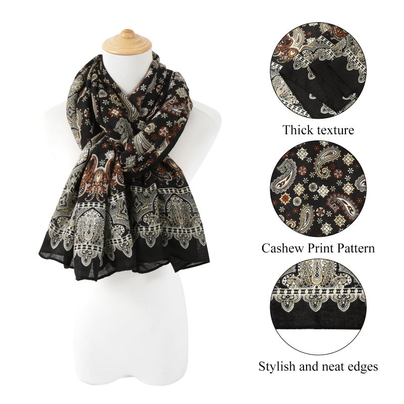 E-Clover Black Gold Rave Scarf for Women Lightweight Paisley Shawl Wraps for Women Fashion Boho Head Scarf Neck Scarfs - Image 2
