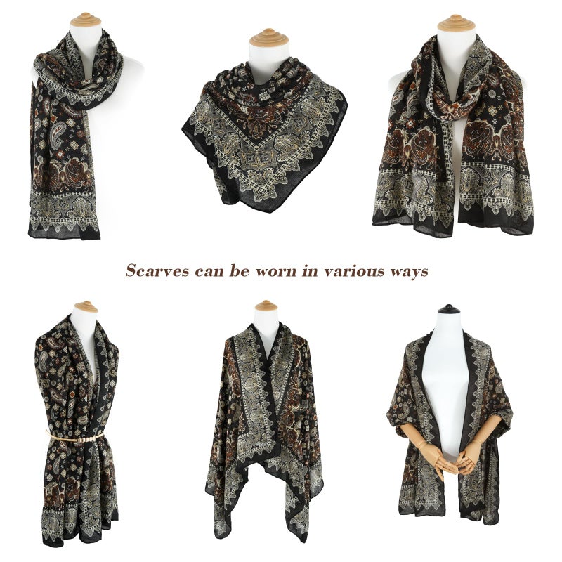 E-Clover Black Gold Rave Scarf for Women Lightweight Paisley Shawl Wraps for Women Fashion Boho Head Scarf Neck Scarfs - Image 4