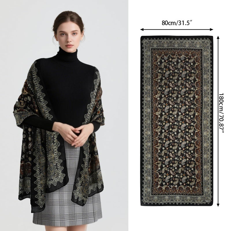 E-Clover Black Gold Rave Scarf for Women Lightweight Paisley Shawl Wraps for Women Fashion Boho Head Scarf Neck Scarfs - Image 3