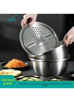 Generic 304 Stainless Steel Basin Food Grade Thickened Grater Basin Rice Washing Sieve Kitchen Vegetable Washing Basin Draining Basin Egg Bowl With Lid-规格:304不锈钢实盆-颜色:26cm  - Image 2