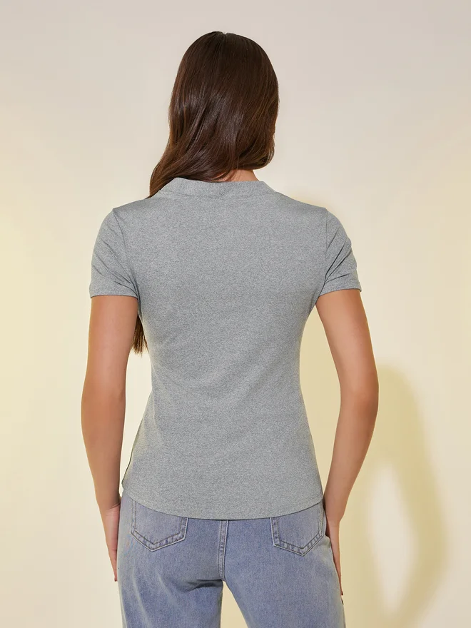 Take Two Take Two Solid Short Sleeve Button-Up Knit Top