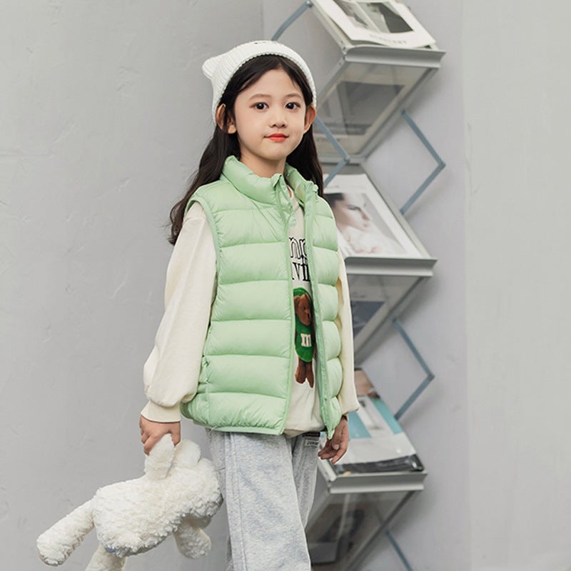 Kids Lightweight Down Vest Unisex Collar Autumn-Winter Bean Green 