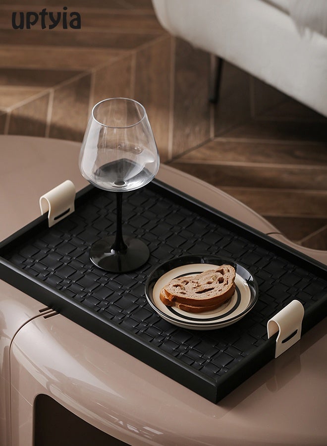 Uptyia Rectangle Serving Tray Decor Platter, Elegant and Luxurious Jewelry Entrance Storage Plate, Luxury Wooden Tray With Leather Texture Candle Holder for Home, Living Room, Bathroom, Best Housewarming/Gift , Decorative Accessory (Black) - Image 5