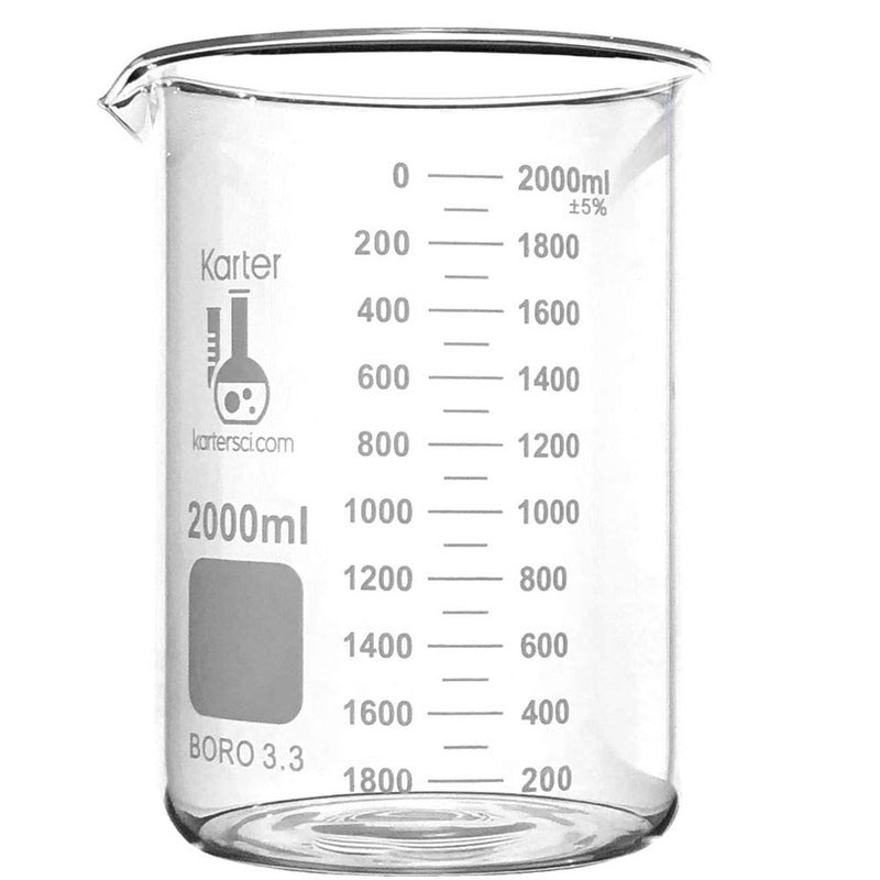 Karter Scientific 2000ml Beaker, Low Form Griffin, Borosilicate 3.3 Glass, Double Scale, Graduated, Karter Scientific 213D20 (Single) - Image 2