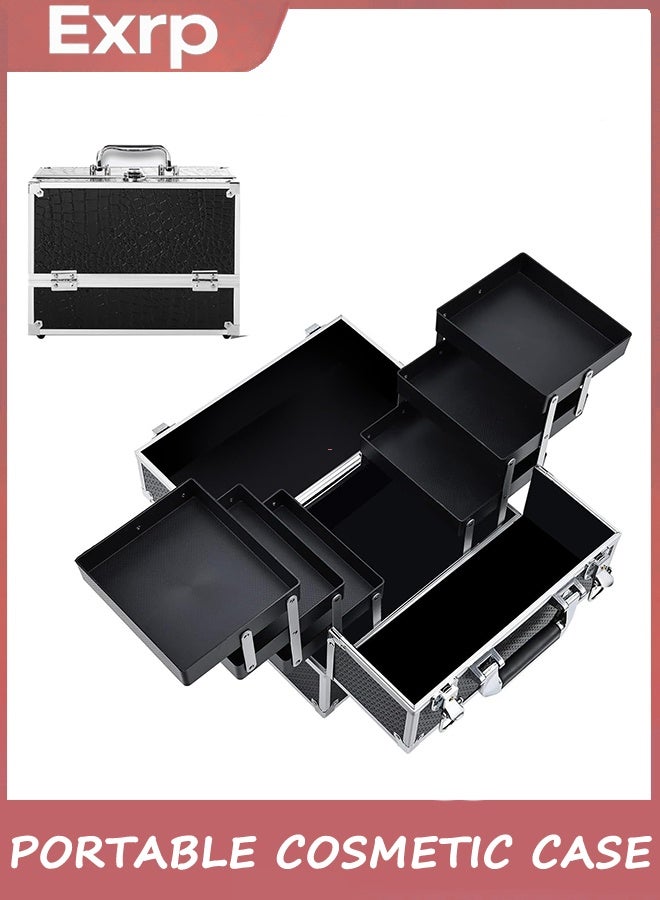 Exrp Makeup Train Case Large Portable Cosmetic Case - 6 Tier Trays Professional Makeup Storage Organizer Box Make Up Carrier with Lockable keys Travel Case for Women and Girls - Image 1