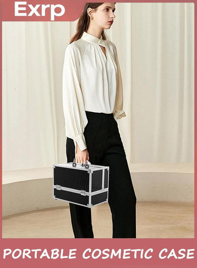 Exrp Makeup Train Case Large Portable Cosmetic Case - 6 Tier Trays Professional Makeup Storage Organizer Box Make Up Carrier with Lockable keys Travel Case for Women and Girls - Image 2