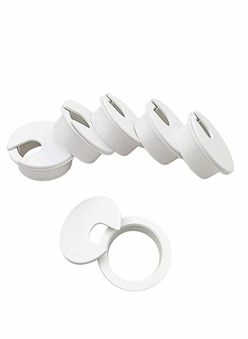6 Pack White Plastic Desk Grommets 138 Inch Cable Management Sleeves for Home Office PC Desk Wire Organizer - Image 1