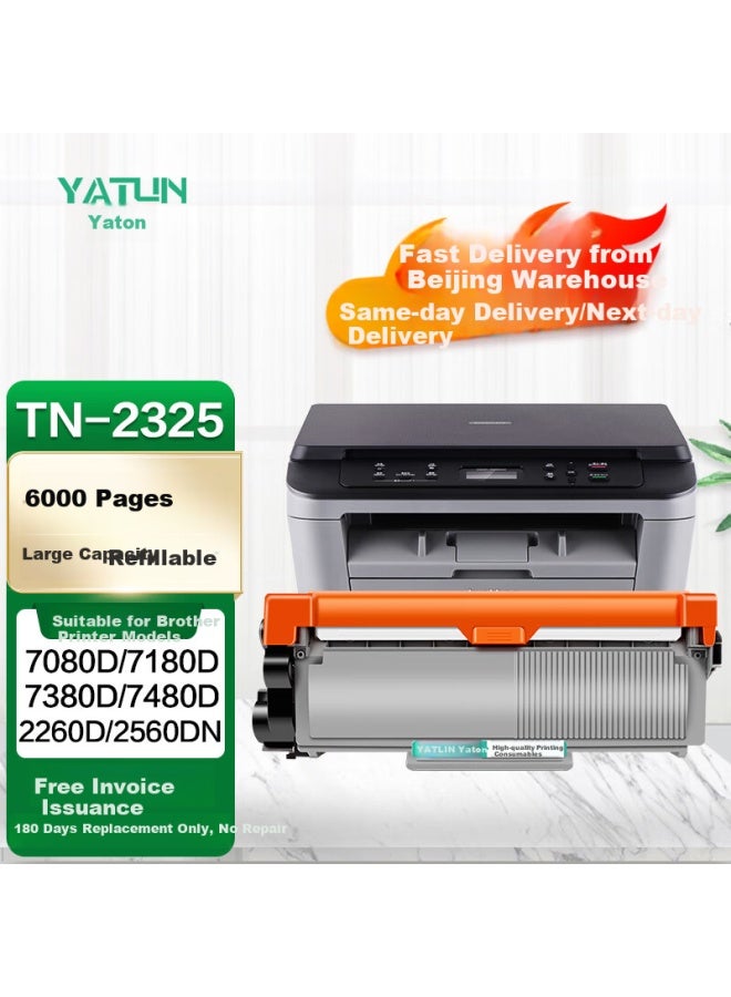 Yatun Tn2325 Toner Cartridge Compatible With Brother 7180dn Toner Cartridge, Brother 7080d Toner Cartridge Drum, Mfc7380 Hl2260d 7080d 7480d 7880dn Laser Printer Ink Cartridge