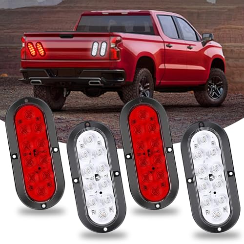 nifeida Trailer Tail Light Kit, 6" Oval LED Stop Brake Turn Trailer Lights Surface Mount Waterproof Marker Lights for Boat Trailer Truck RV (2 red+2 white, 10 LED Model) - Image 1