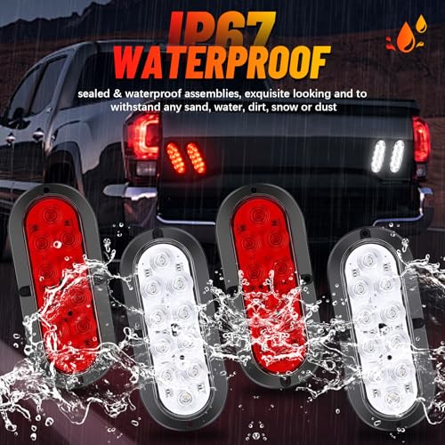 nifeida Trailer Tail Light Kit, 6" Oval LED Stop Brake Turn Trailer Lights Surface Mount Waterproof Marker Lights for Boat Trailer Truck RV (2 red+2 white, 10 LED Model) - Image 5