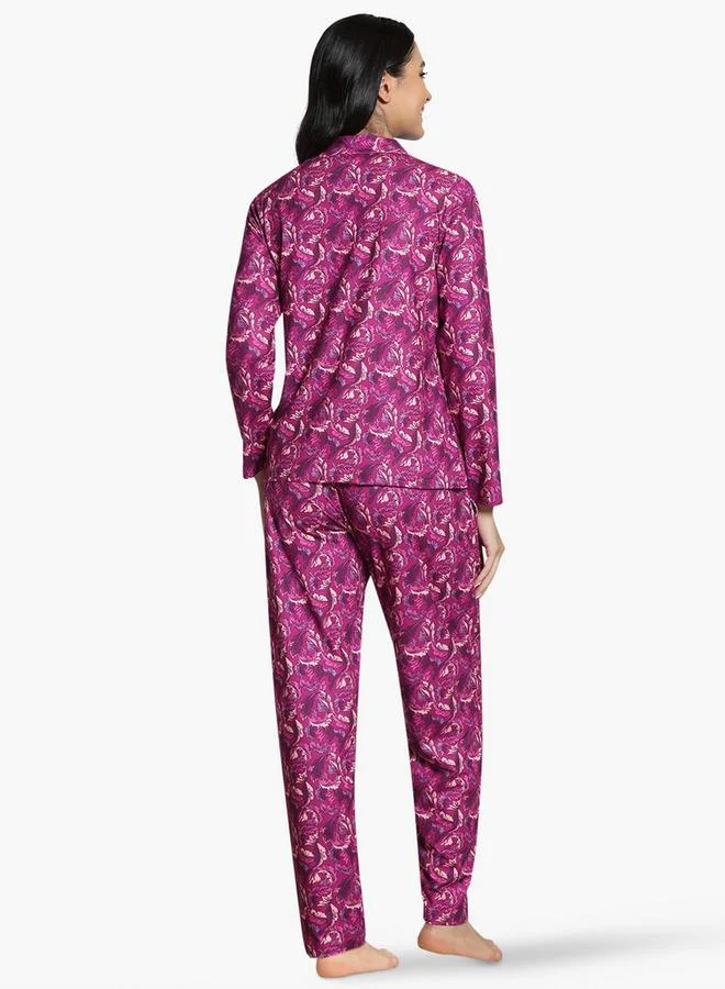 zivame Zivame Leaf Print Pyjama Set