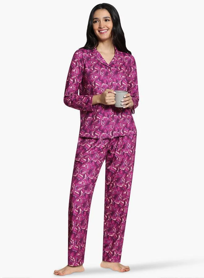 zivame Zivame Leaf Print Pyjama Set