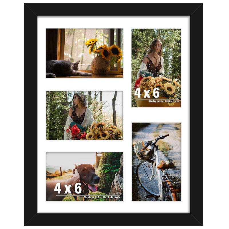 DUENPY 11x14 Collage Picture Frame 4x6 Collage Picture Frame Displays Five 4x6 inch Photos or 11x14 Without Mat Wall Decor Wall Hanging or Tabletop Black