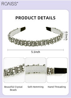 roaiss 4Pcs Crystal Rhinestone Headbands, Beaded Wide Hairbands Imitation Diamond Embellished Hair Hoop Party Wedding Headpiece Glitter Thick Padded Hair Accessories for Women Girls  - Image 5
