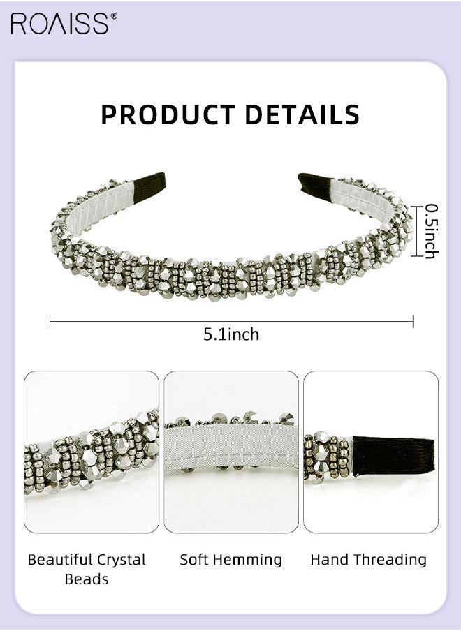 roaiss 4Pcs Crystal Rhinestone Headbands, Beaded Wide Hairbands Imitation Diamond Embellished Hair Hoop Party Wedding Headpiece Glitter Thick Padded Hair Accessories for Women Girls  - Image 5