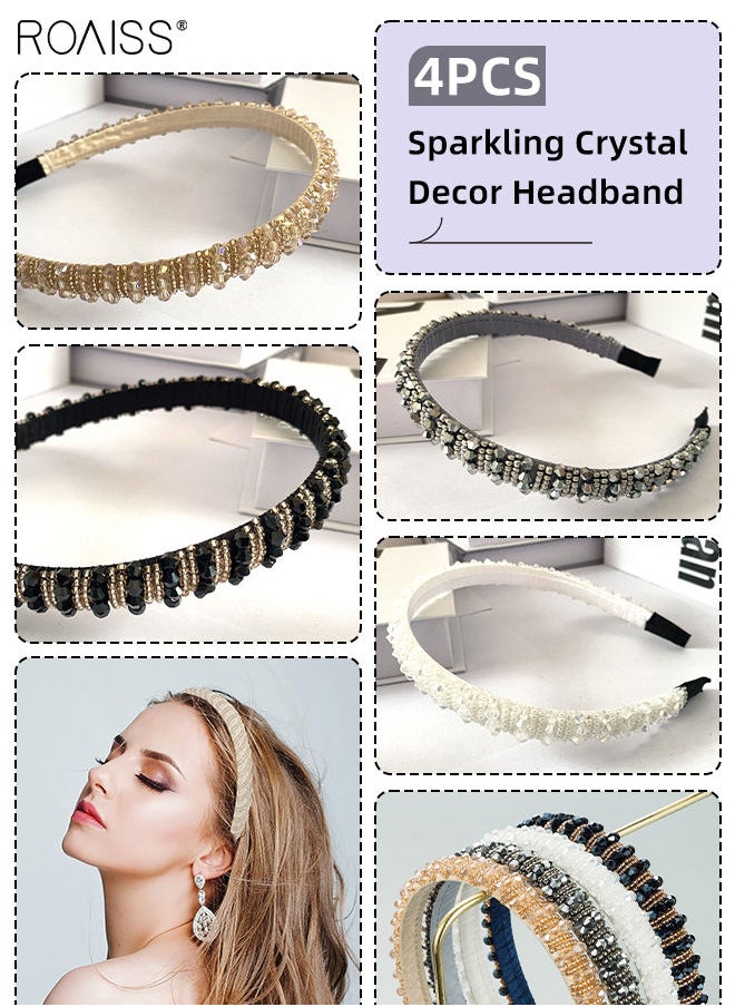roaiss 4Pcs Crystal Rhinestone Headbands, Beaded Wide Hairbands Imitation Diamond Embellished Hair Hoop Party Wedding Headpiece Glitter Thick Padded Hair Accessories for Women Girls  - Image 1