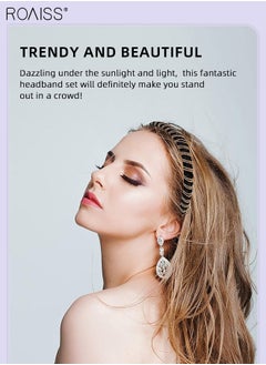 roaiss 4Pcs Crystal Rhinestone Headbands, Beaded Wide Hairbands Imitation Diamond Embellished Hair Hoop Party Wedding Headpiece Glitter Thick Padded Hair Accessories for Women Girls  - Image 4