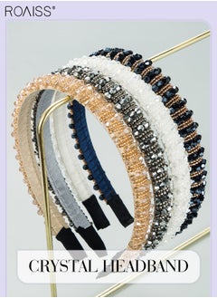 roaiss 4Pcs Crystal Rhinestone Headbands, Beaded Wide Hairbands Imitation Diamond Embellished Hair Hoop Party Wedding Headpiece Glitter Thick Padded Hair Accessories for Women Girls  - Image 2