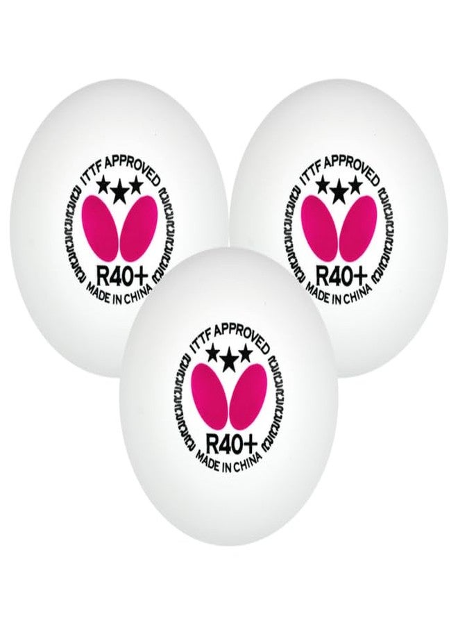 Butterfly, 3 Star Balls R40+ 3 Pieces per Box Plastic, Table Tennis, Table Tennis Accessories, Pink White - Image 3