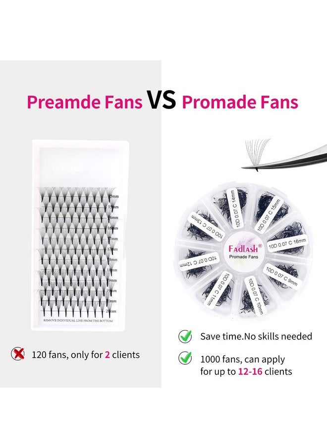FADLASH - Premade Fans Eyelash Extensions Mixed Tray 1000 Premade Lash Fans 10D Premade Volume Eyelash Extensions Pointed Handmade Promade Loose Fans D Curl Thin Base (10D0.07D 1520Mm) - Image 1