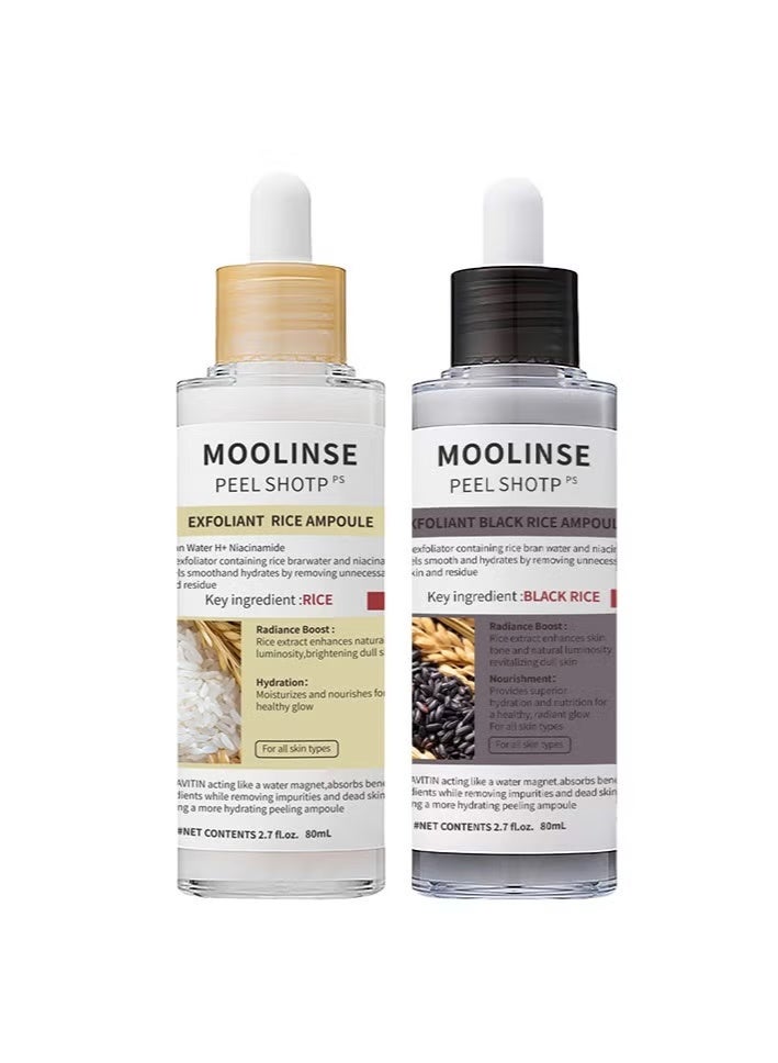 2 Piece Set, Peel Shot Exfoliat Rice Ampoule 80ml and Exfoliat Black Rice Ampoule 80ml，Pores, Blackheads, Sebum Peeling, Exfoliating Care - Image 1