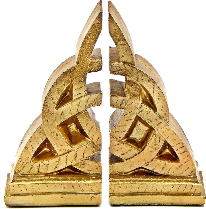 Bellaa 21787 Decorative Bookends Golden Celtic Knot Triquetra Irish Theme Mystical Design Endless Celts Symbol 8 Inch Book Ends - Image 4