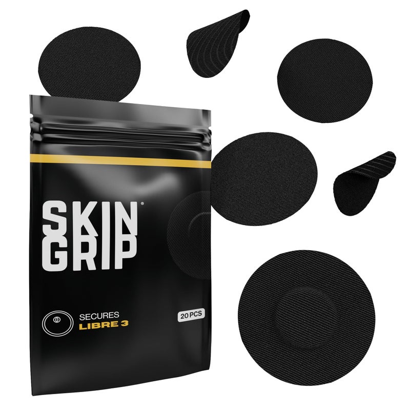 Skin Grip Freestyle Libre 3 Sensor Covers-Waterproof & Sweatproof Adhesive Patches for 10-15 Days (Not for Libre2), Pre-Cut CGM Diabetic Sensors Cover, Compatible with Instinct Sensors- 20 Pack, Black - Image 1