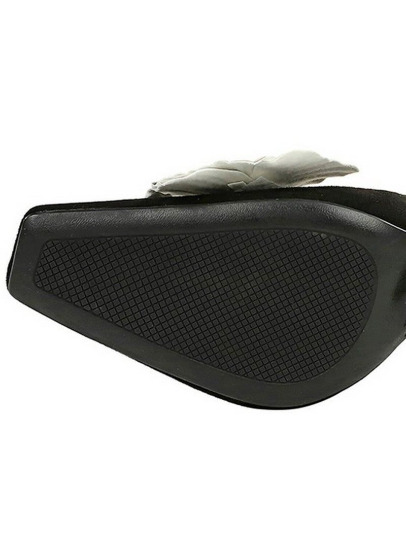 BIGTREE Women's Closed Square Toe High Heels Floral Decoration Stiletto Pumps Black 10.5CM - Image 5