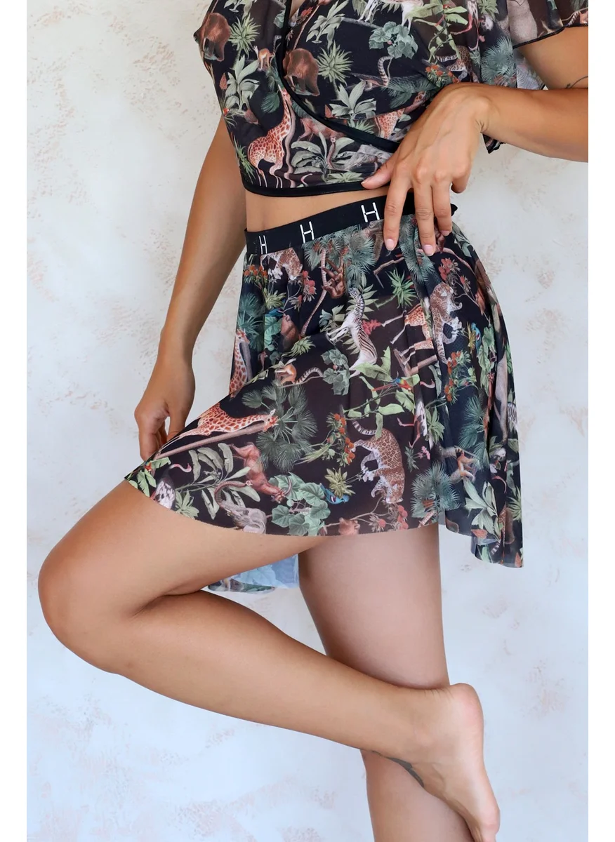 Hamur Dough Pareo Skirt Summer Beach Swim Skirt H Elastic Waist Chiffon Tulle Fabric Woods Black Std