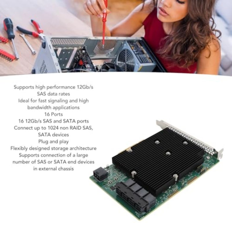 LSI SAS 9300-16I HBA Card, 16 Port 12Gbps HBA SAS Controller Card, for for and More, Serial, SAS Interface, PCIe - Image 2