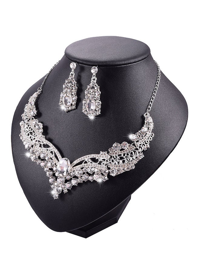 نيبمينينت طقم مجوهرات من أقراط وقلادة مصنوع خليطٍ معدني ذات ثقوب كبيرة ومزين بالكريستال - Image 3