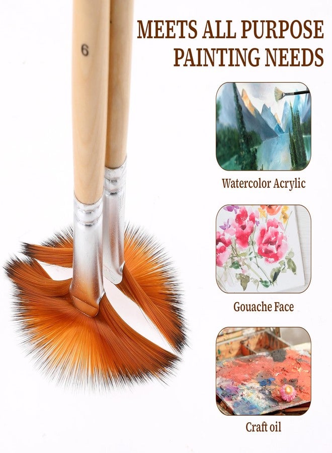 Dimeho Fan Brush for Painting, 5 Pcs Artist Fan Paint Brushes Professional Anti-Shedding Nylon Hair Painting Brush with Long Wood Handle Drawing Supplies for Watercolor Oil Acrylic Painting - Image 4